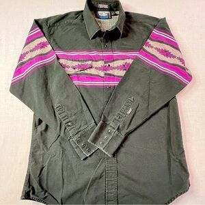 Brooks & Dunn Western Shirt Black Purple Aztec Print Men’s L Long Sleeve Snap Up